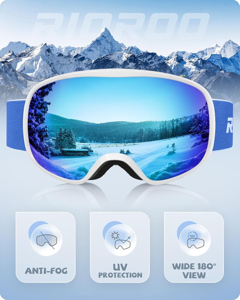 RIOROO Kids Ski Goggles for Boys Girls Aged 3-14, 100% UV Protection OTG Ski Goggles - Image 3